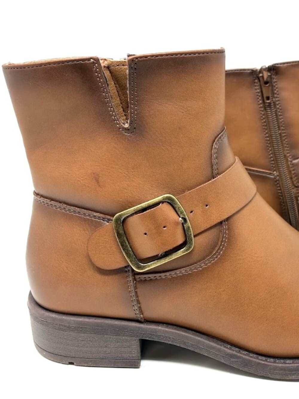 FRYE AND CO. Cormac Brown Faux Leather Ankle Boots Women’s 7M Buckle Zip Short - Picture 8 of 10